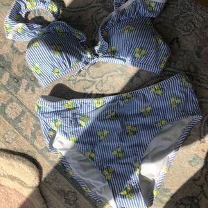 Blue and White Floral Bathing Suit 🌸